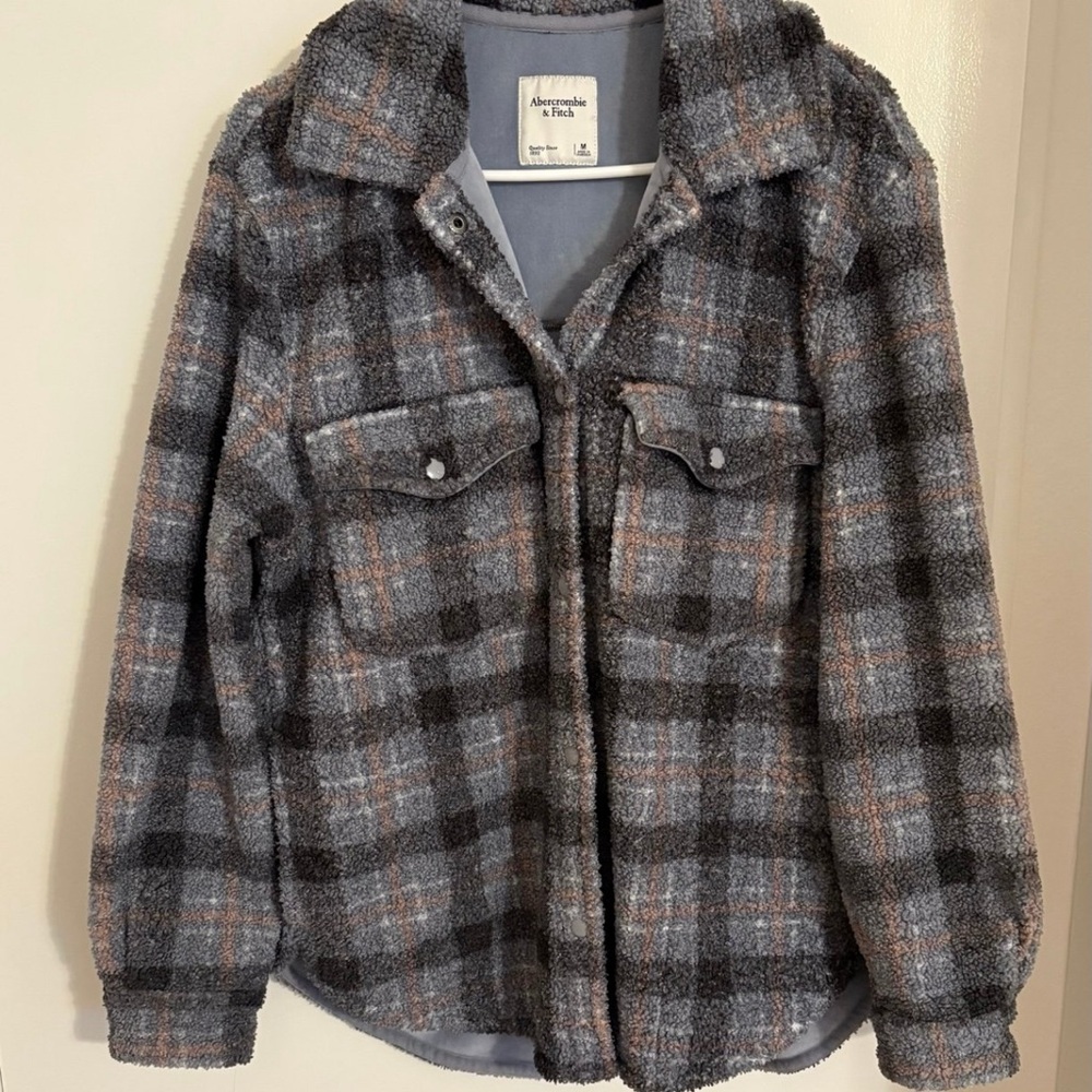 Abercrombie & Fitch Gray, Blue, and Black Plaid Shirt Jacket
